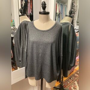 Acemi Cold Shoulder/Slit Arm Long Sleeve Top, Dark Gray, Size Medium